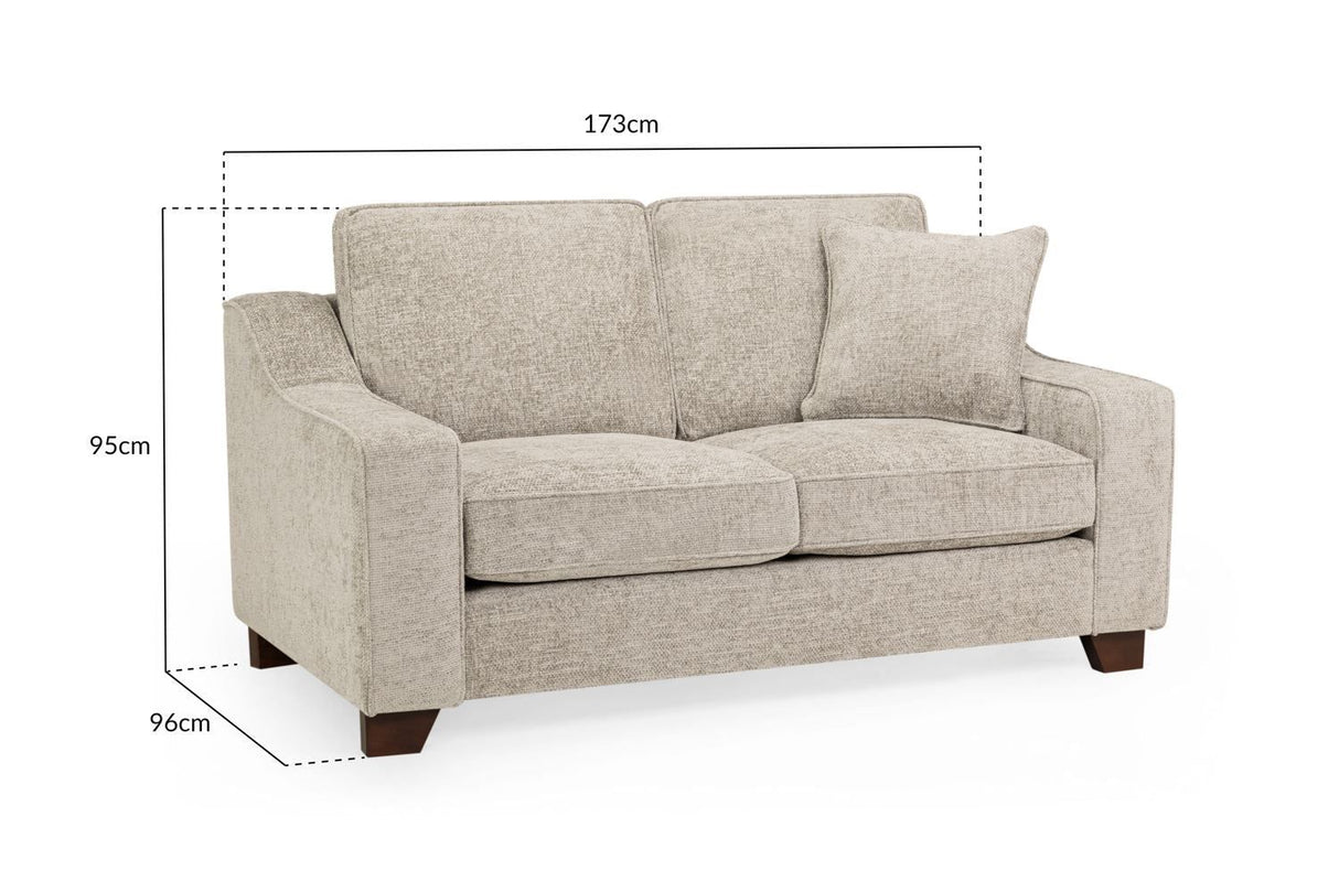 Stone Fabric 2 Seater Sofa Standard Back Dark Wooden Feet