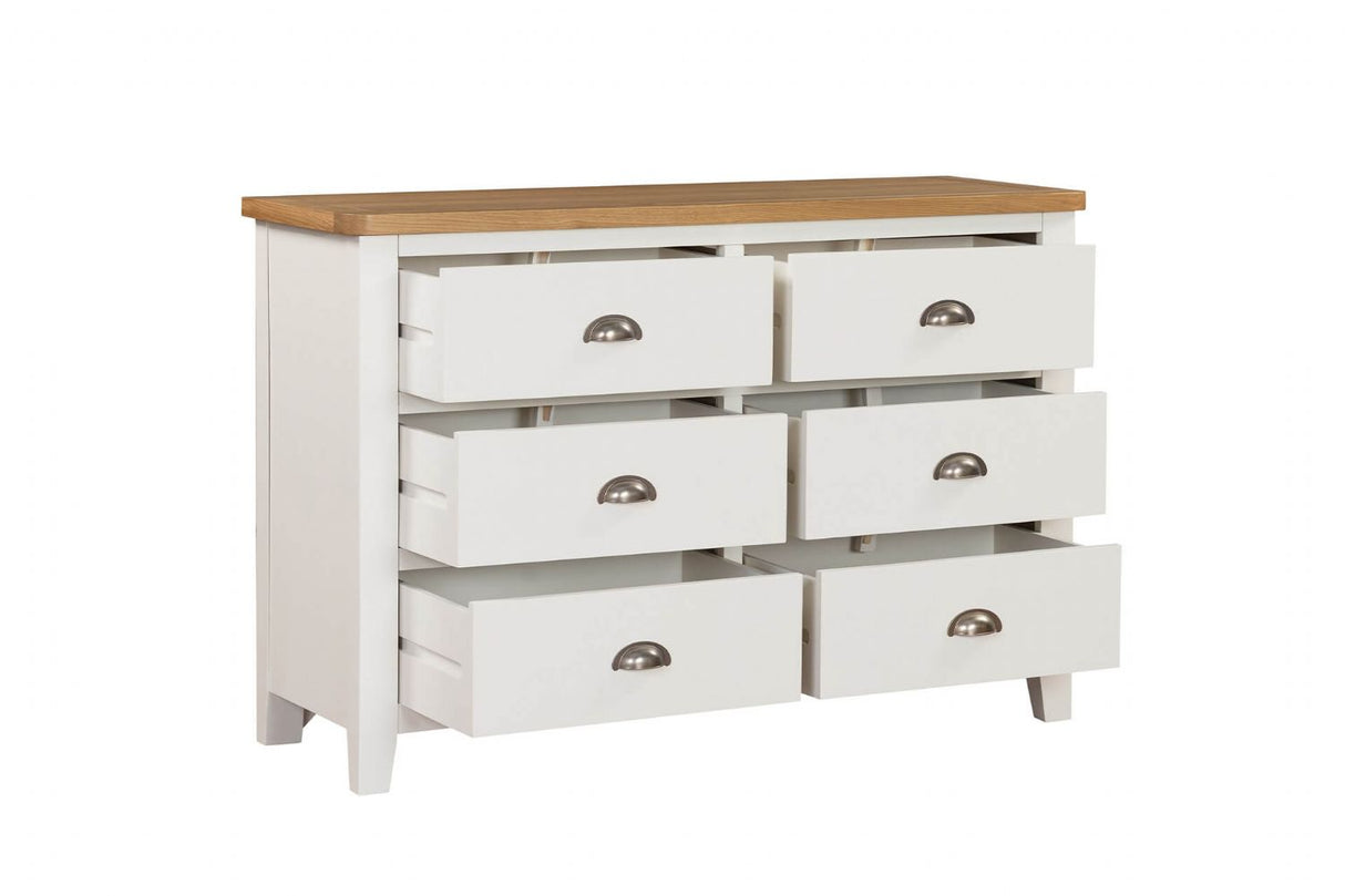 Cashmere Wooden 6 Drawer Dressing Chest with Oak Top