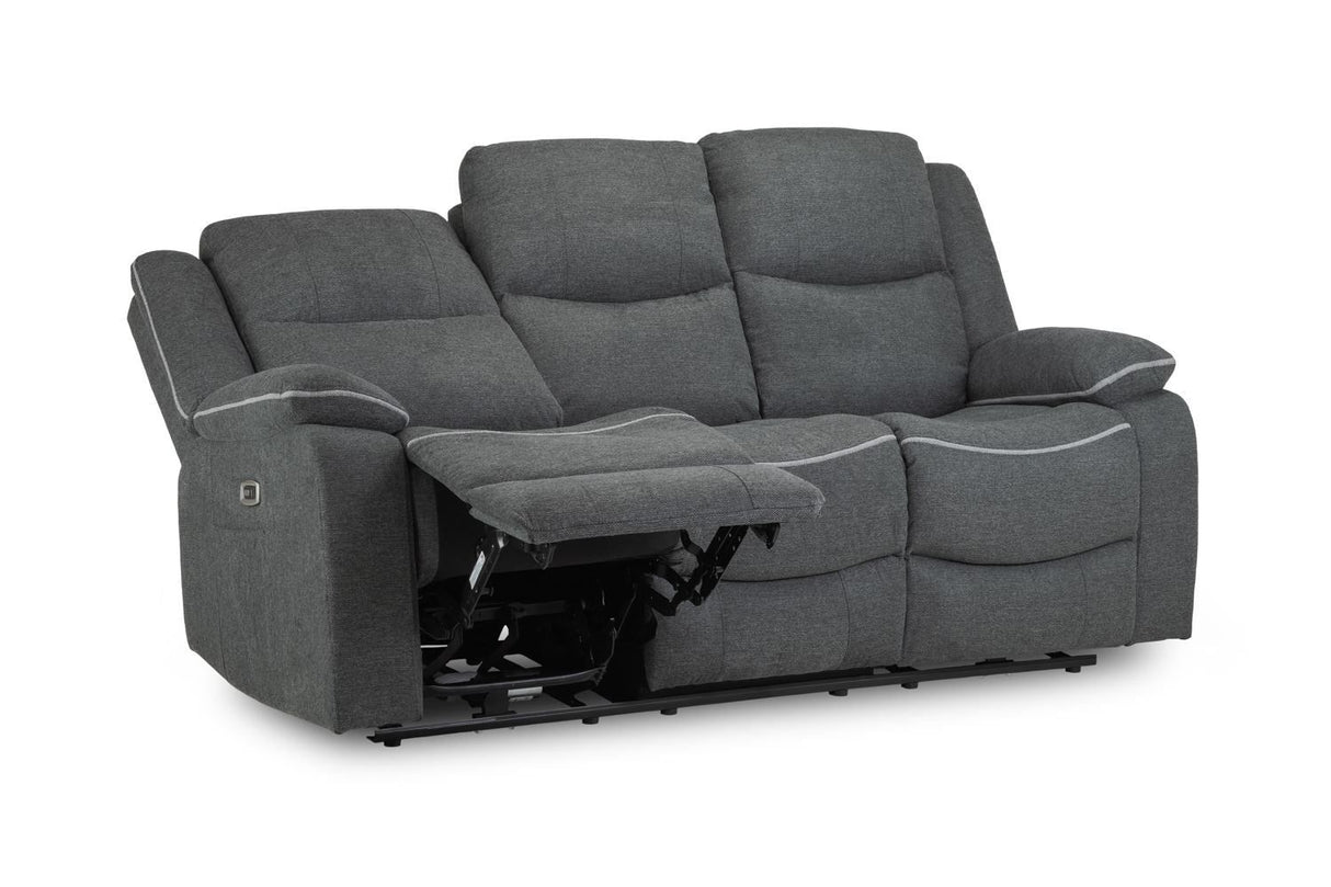 Grey Fabric 3 Seater High Back Electric Recliner Sofa
