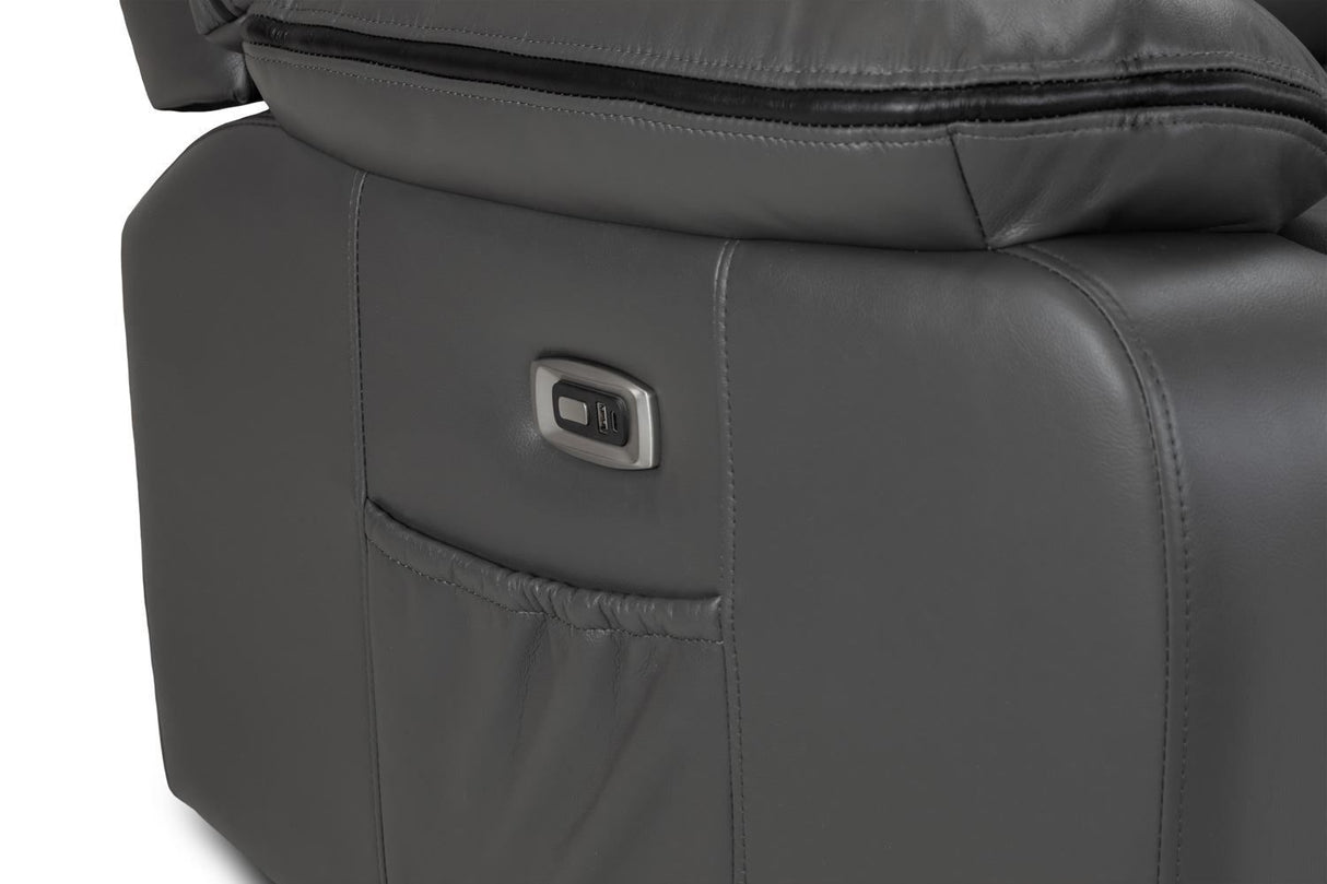 Grey Leather 2 Seater High Back Electric Recliner Sofa