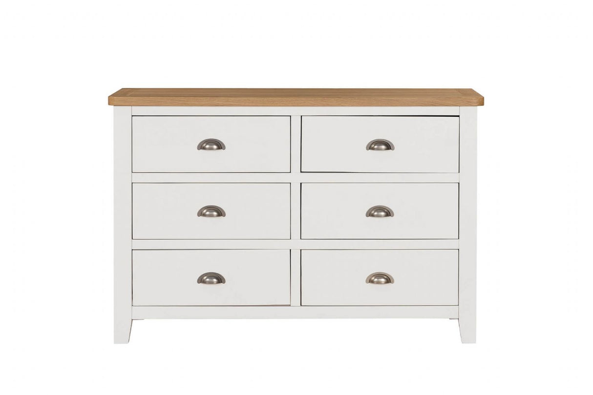 Cashmere Wooden 6 Drawer Dressing Chest with Oak Top