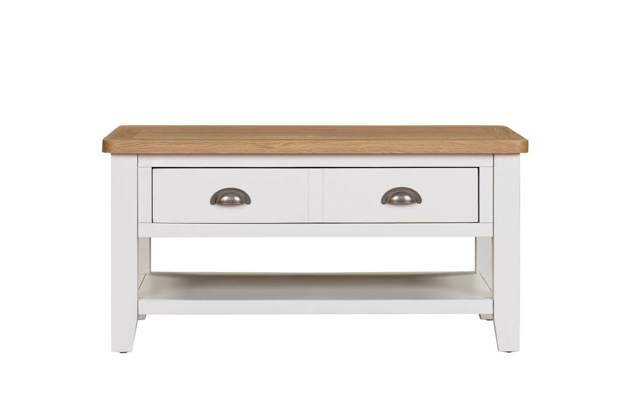 Cashmere Wooden 2 Drawer Coffee Table Oak Top with Shelf