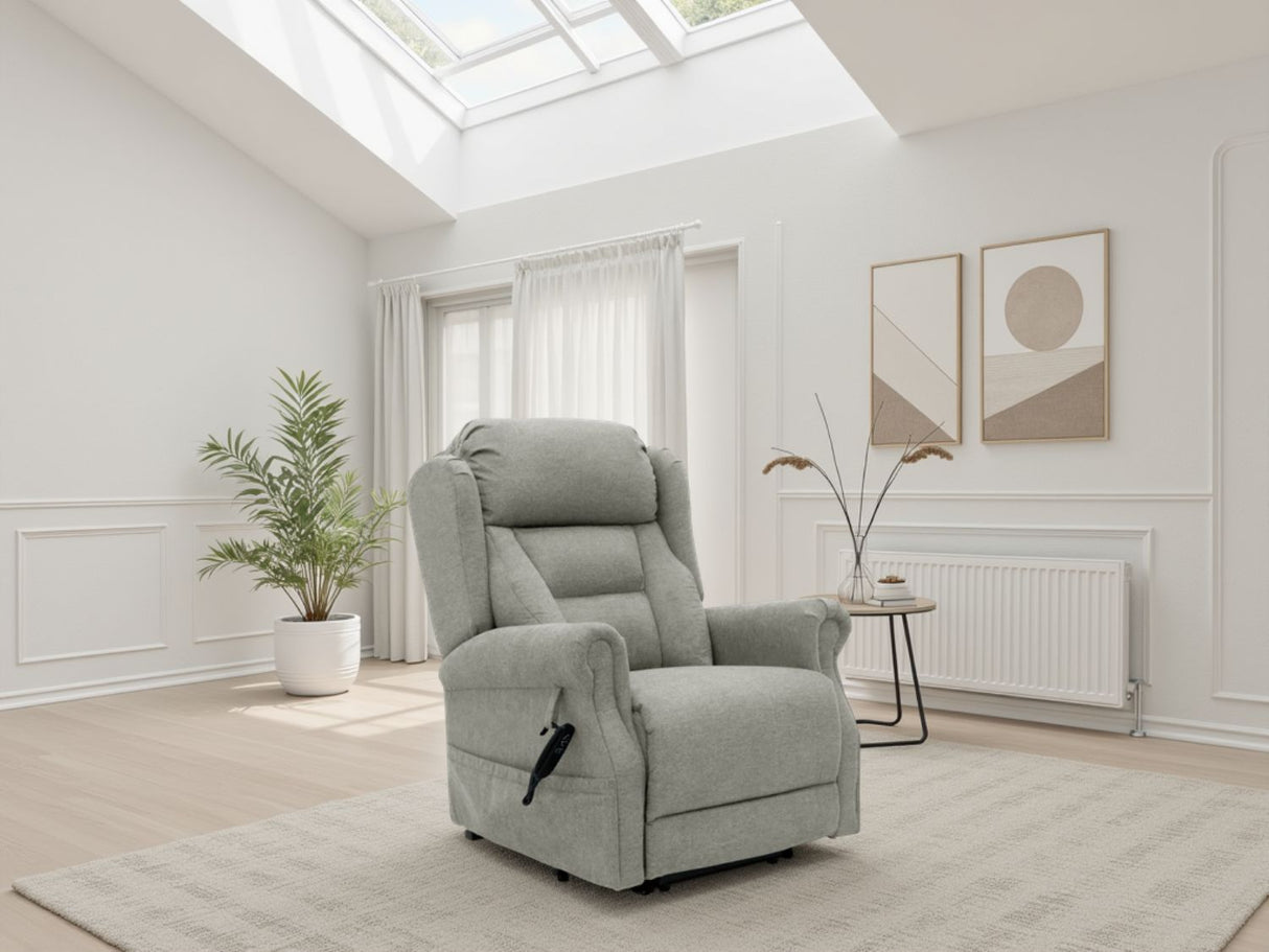 Grey Fabric Lift and Rise Electric Recline Armchair