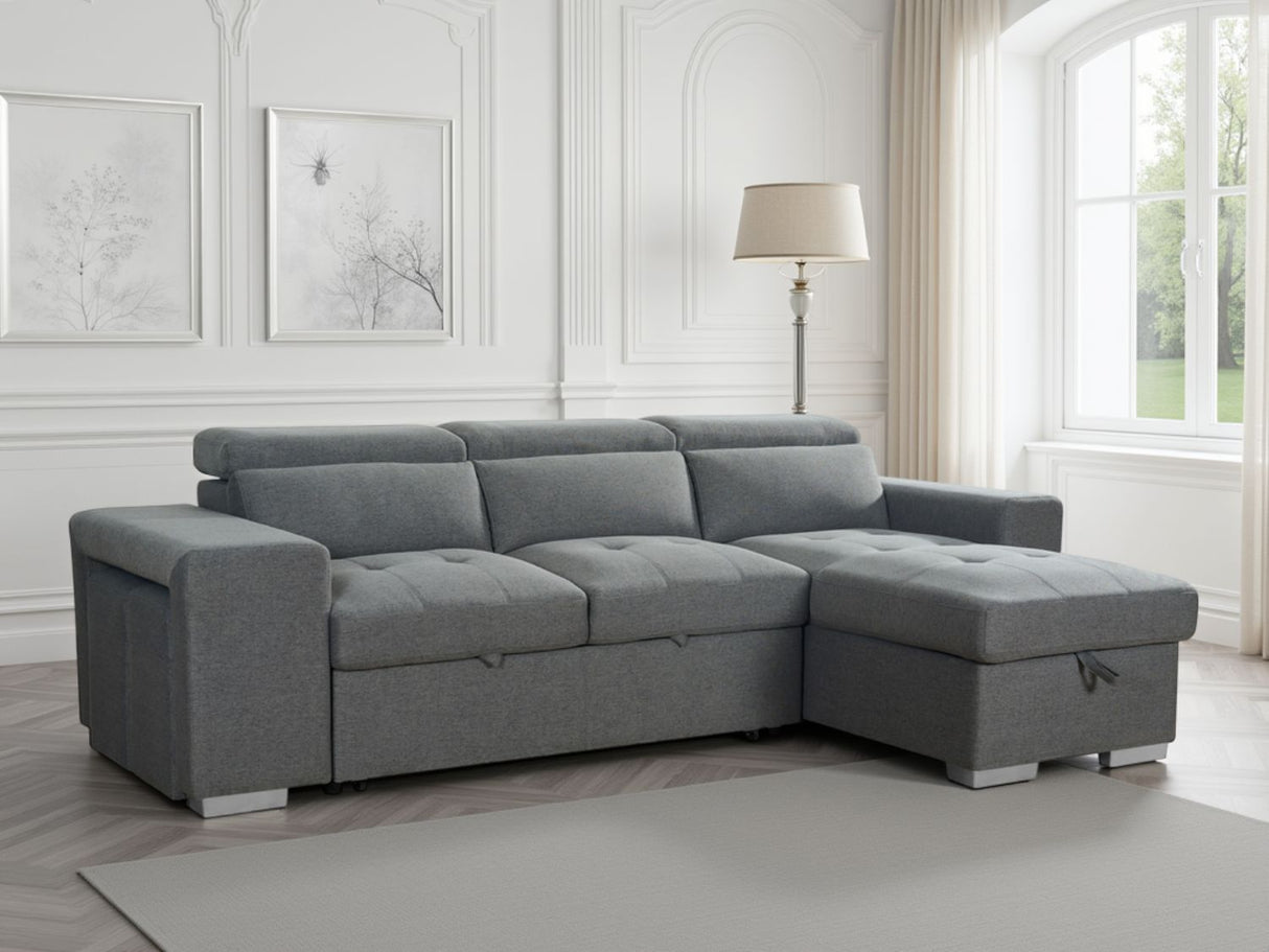 Grey Fabric Universal Corner Sofabed with Storage
