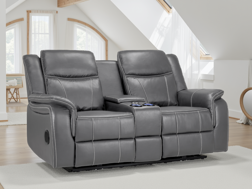 Galaxy Tech Electric Recliner 2 Seater Grey Leather - Ready2Go Furniture