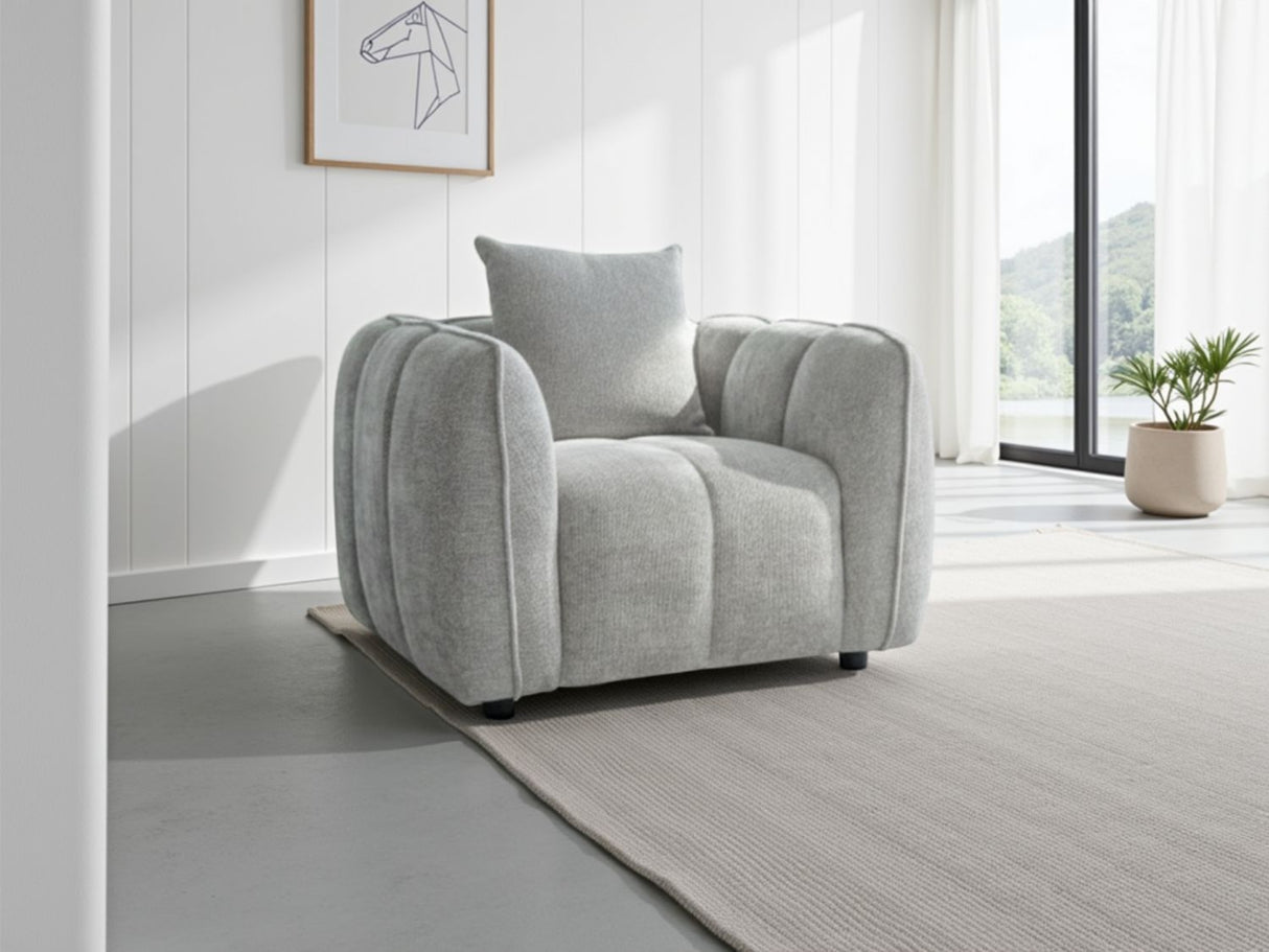 Grey Fabric Tufted Design Armchair Pillow Back