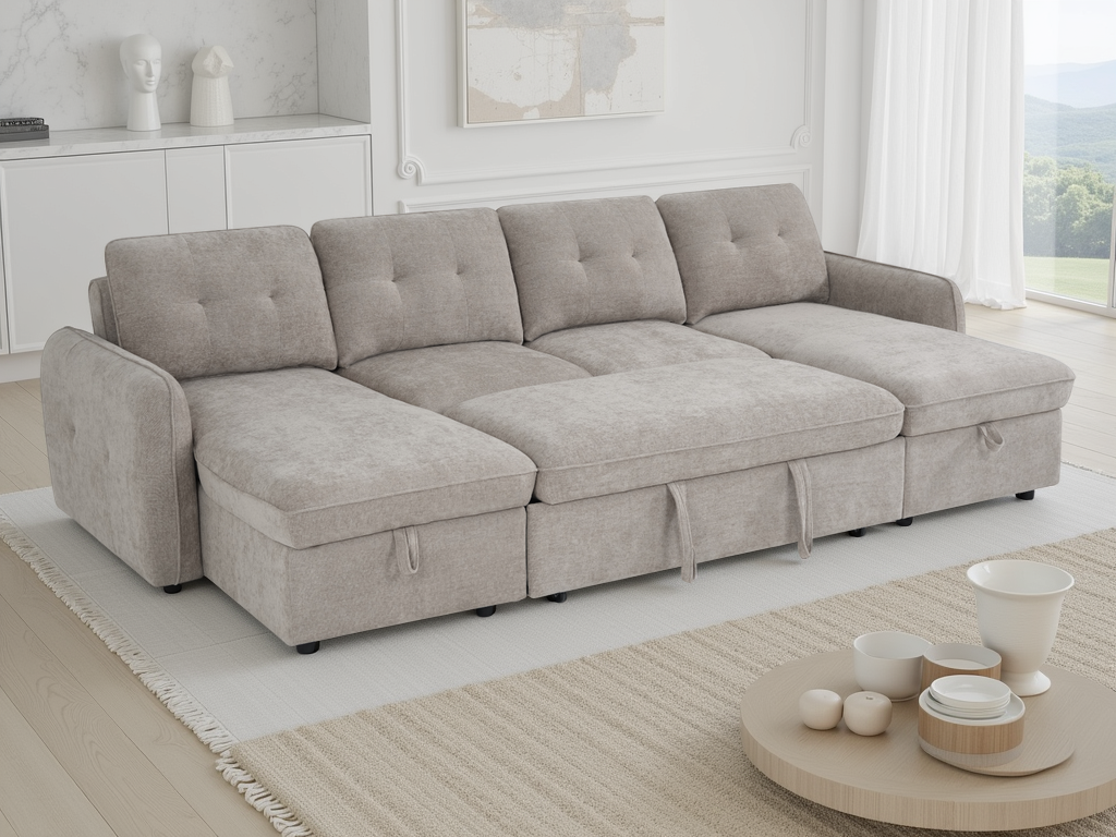 Moscow Sofabed Beige U Shape Corner - Ready2Go Furniture