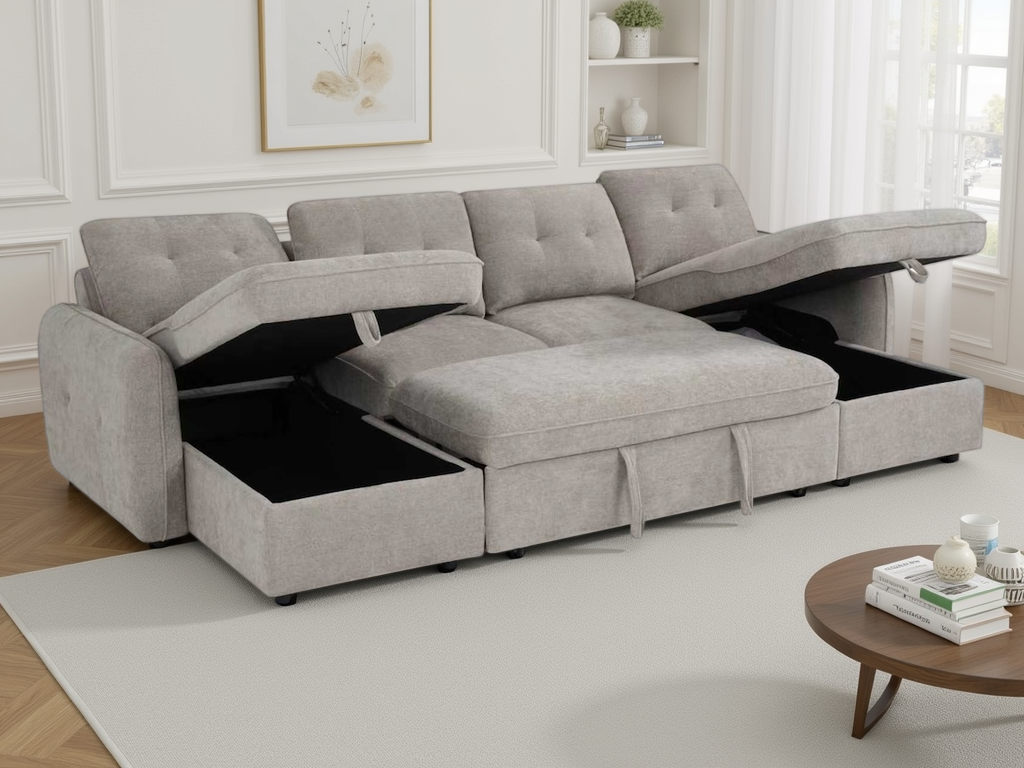 Moscow Sofabed Beige U Shape Corner - Ready2Go Furniture