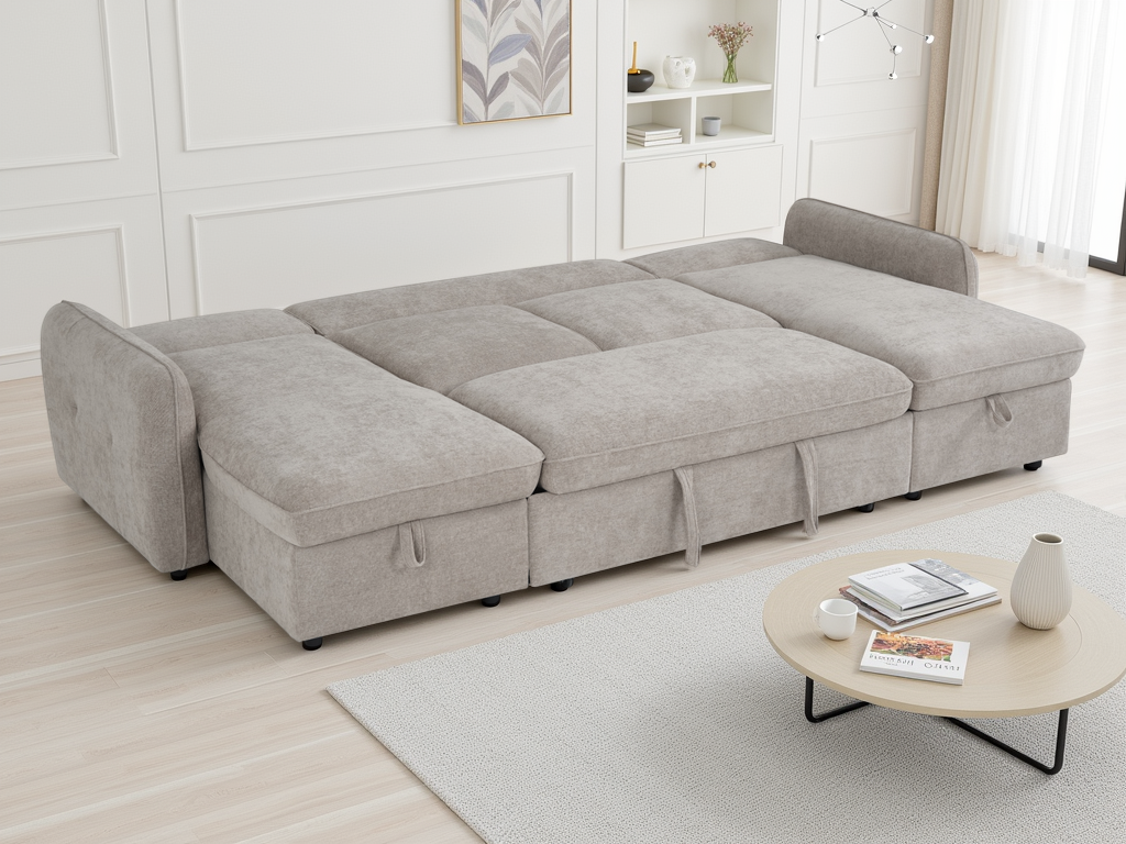 Moscow Sofabed Beige U Shape Corner - Ready2Go Furniture
