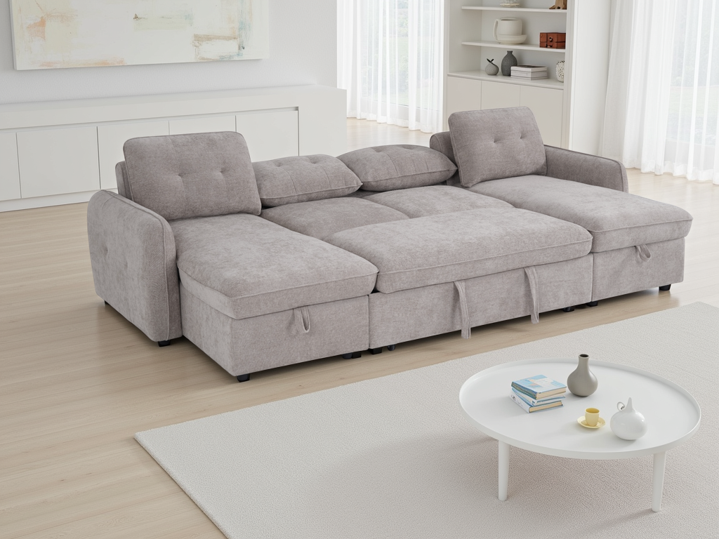 Moscow Sofabed Beige U Shape Corner - Ready2Go Furniture