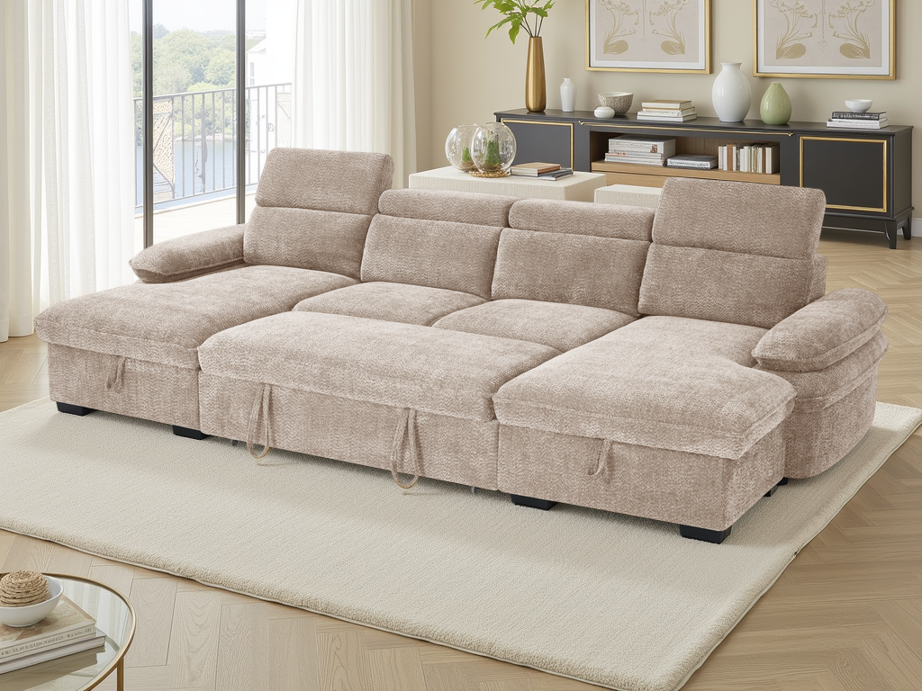 Hudson Sofabed Beige U Shape Corner - Ready2Go Furniture
