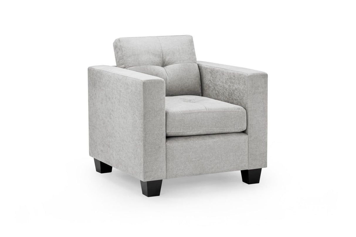 Light Grey Fabric Boxy Shape Armchair Dark Wooden Feet