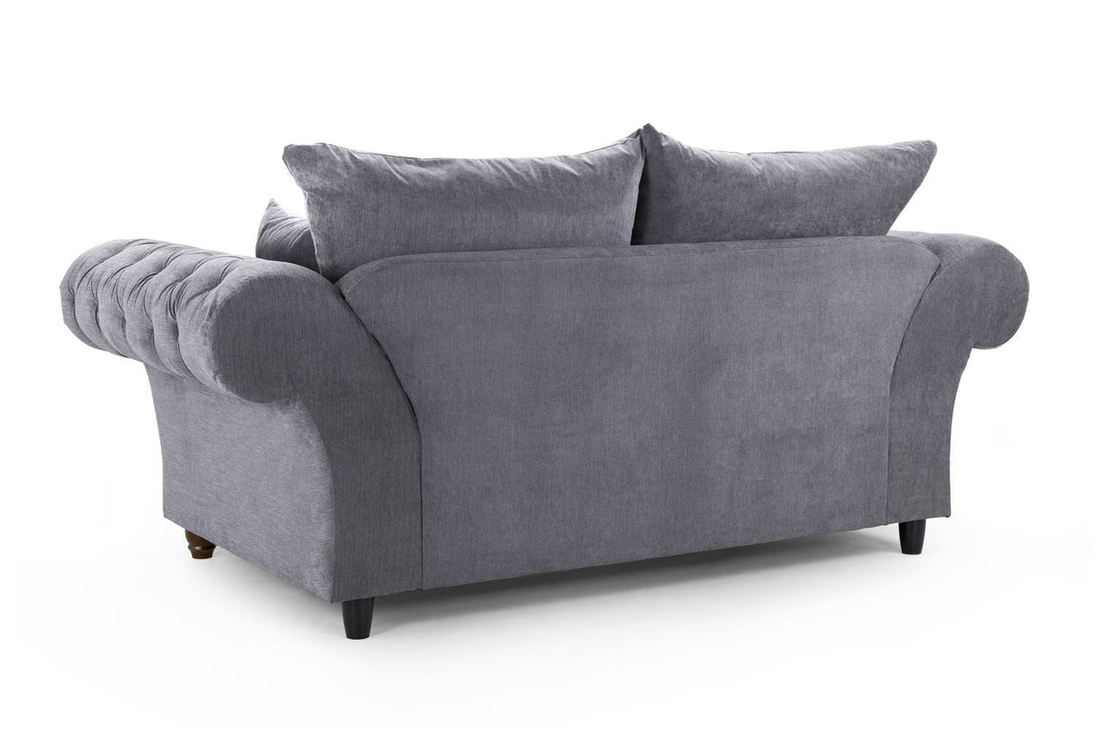 Grey Fabric 2 Seater Fullback Sofa with Tufted Arms