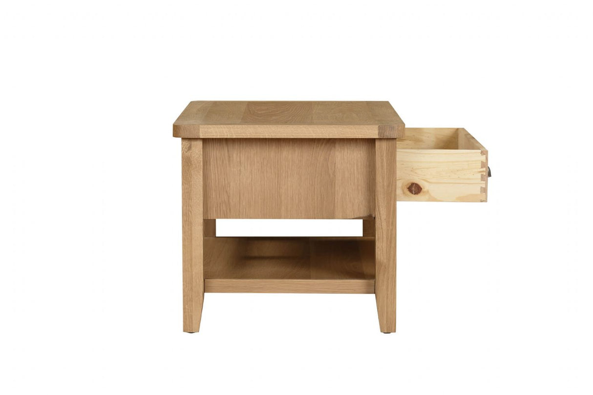 Natural Oak Small Coffee Table with Drawers and Shelf