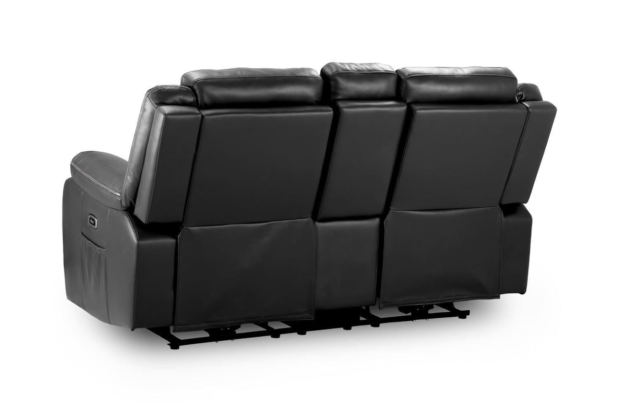 Black Leather 2 Seater High Back Electric Recliner Sofa