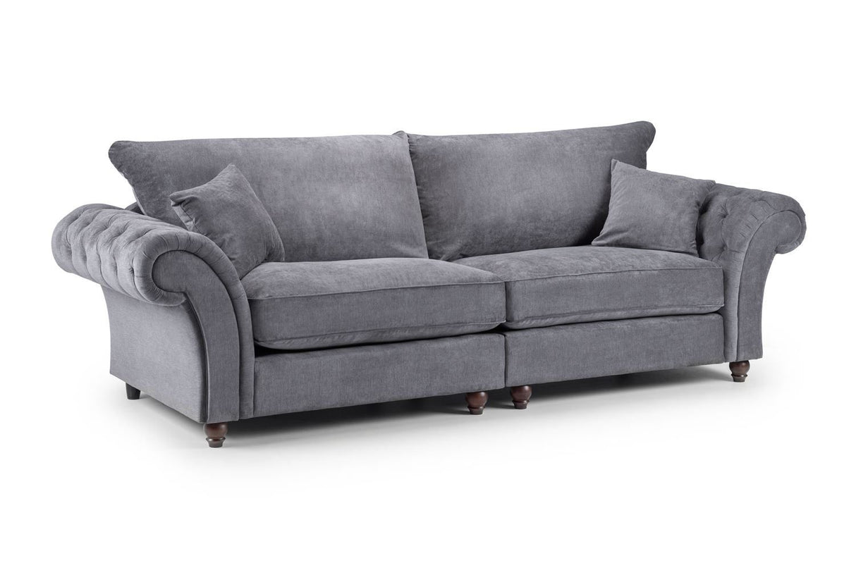 Grey Fabric 4 Seater Fullback Sofa Buttoned Tufted Arms