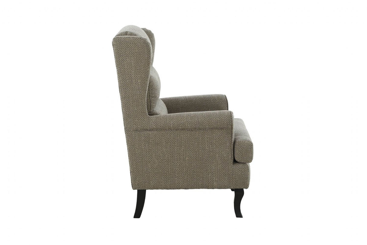 Camel Fabric Wing Back Accent Chair Dark Wooden Legs