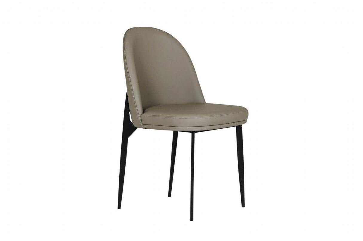 Grey Leather Curved Back Dining Chair Black Metal Legs