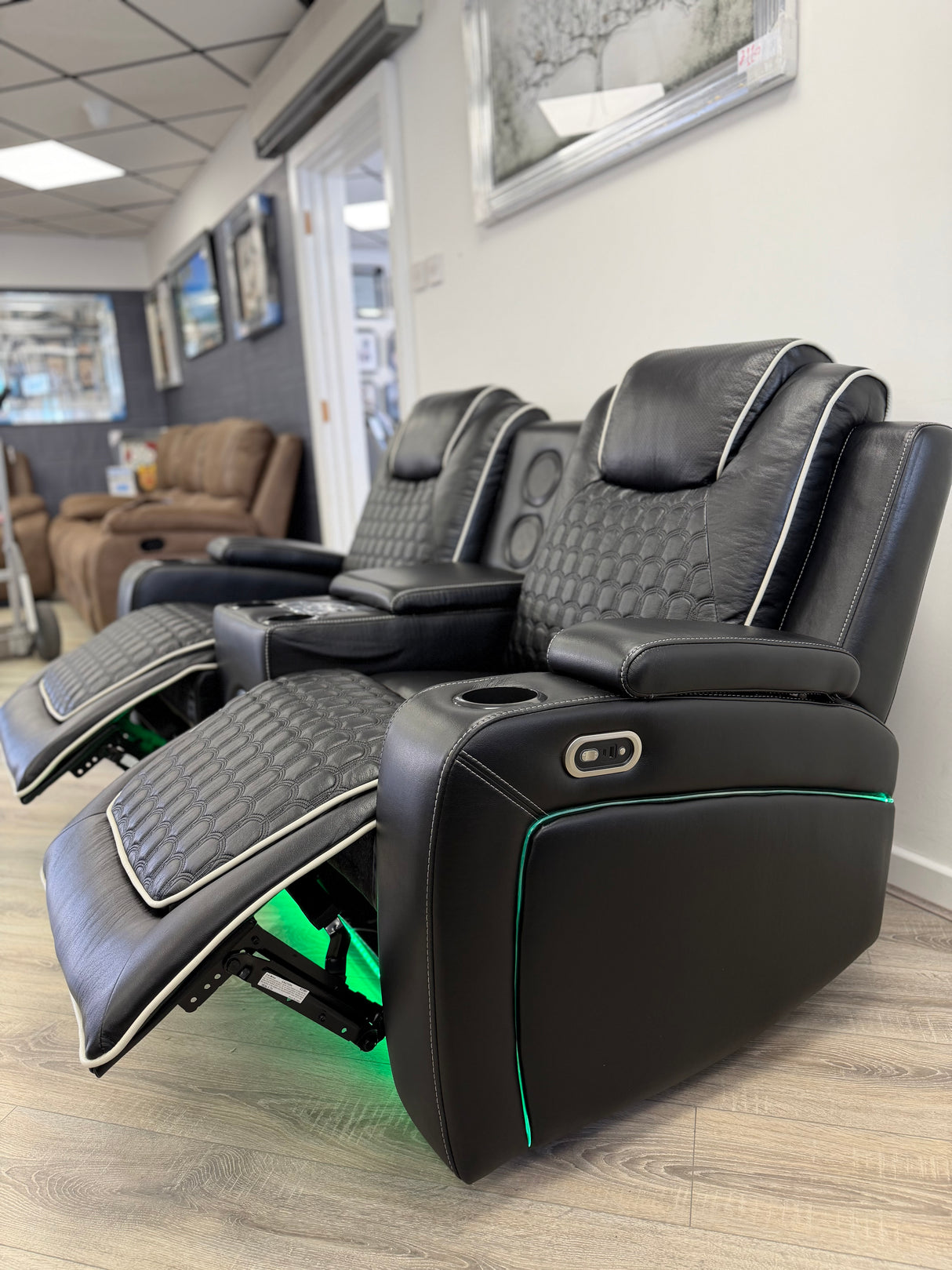 Madrid Leather Electric Recliner Sofa Set With Cupholders and Speakers – 3+2 Seater Sofa Set