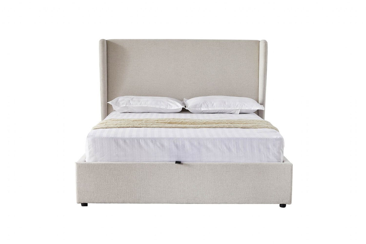 Cashmere Fabric Double Ottoman Bed with Wing Headboard