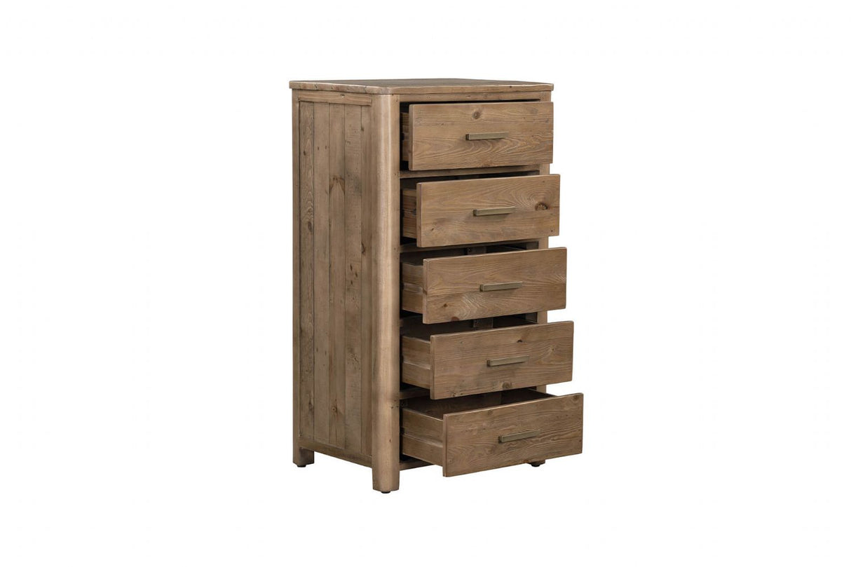 Rustic Reclaimed Pine Wood 5 Drawer Tallboy