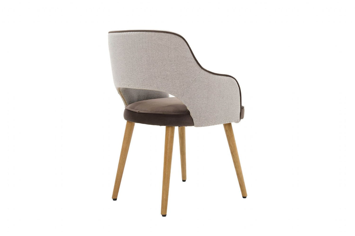 Brown Fabric Curved Back Dining Chair with Oak Legs