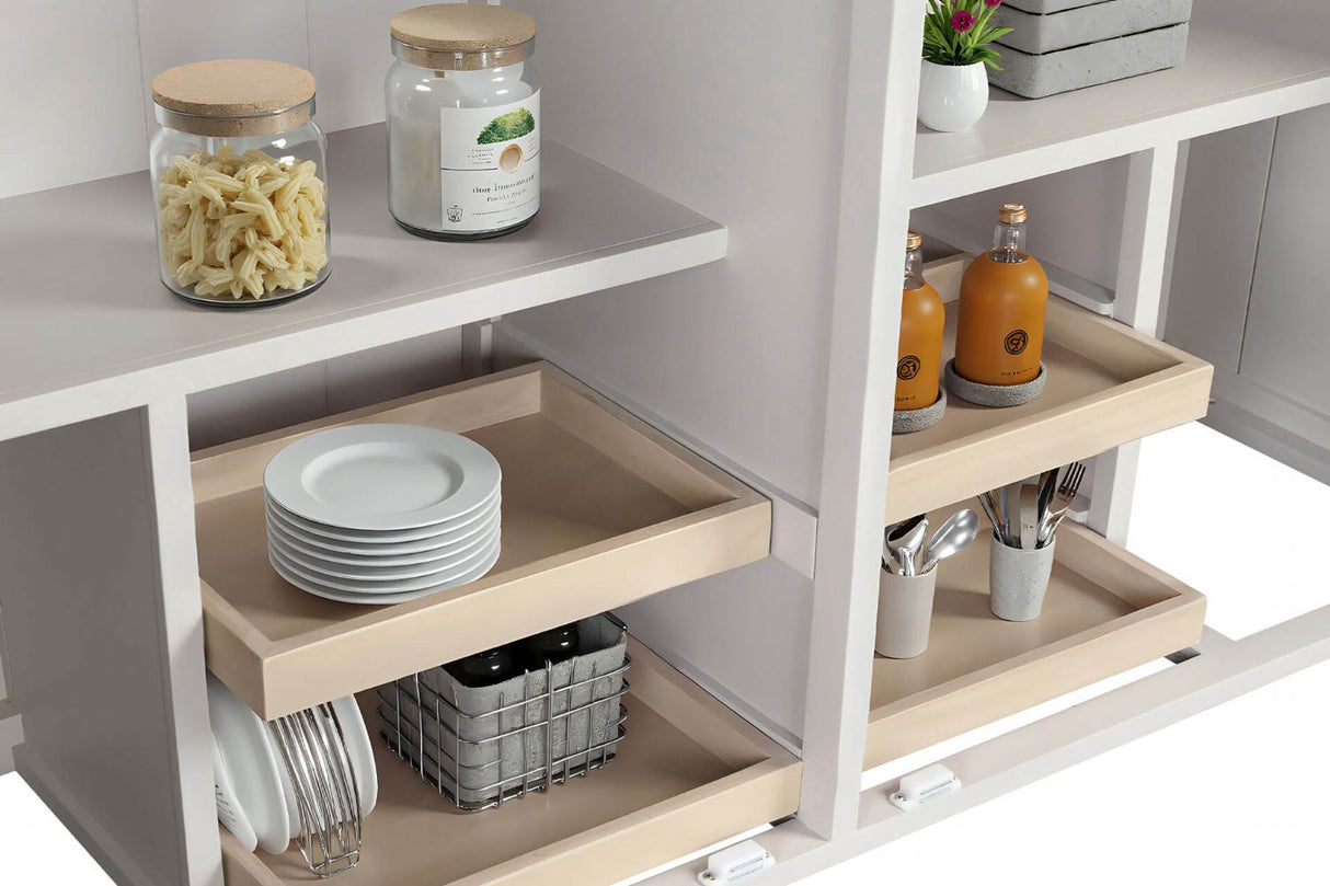 Taupe Wooden Larder Hutch Storage Washed Oak Top