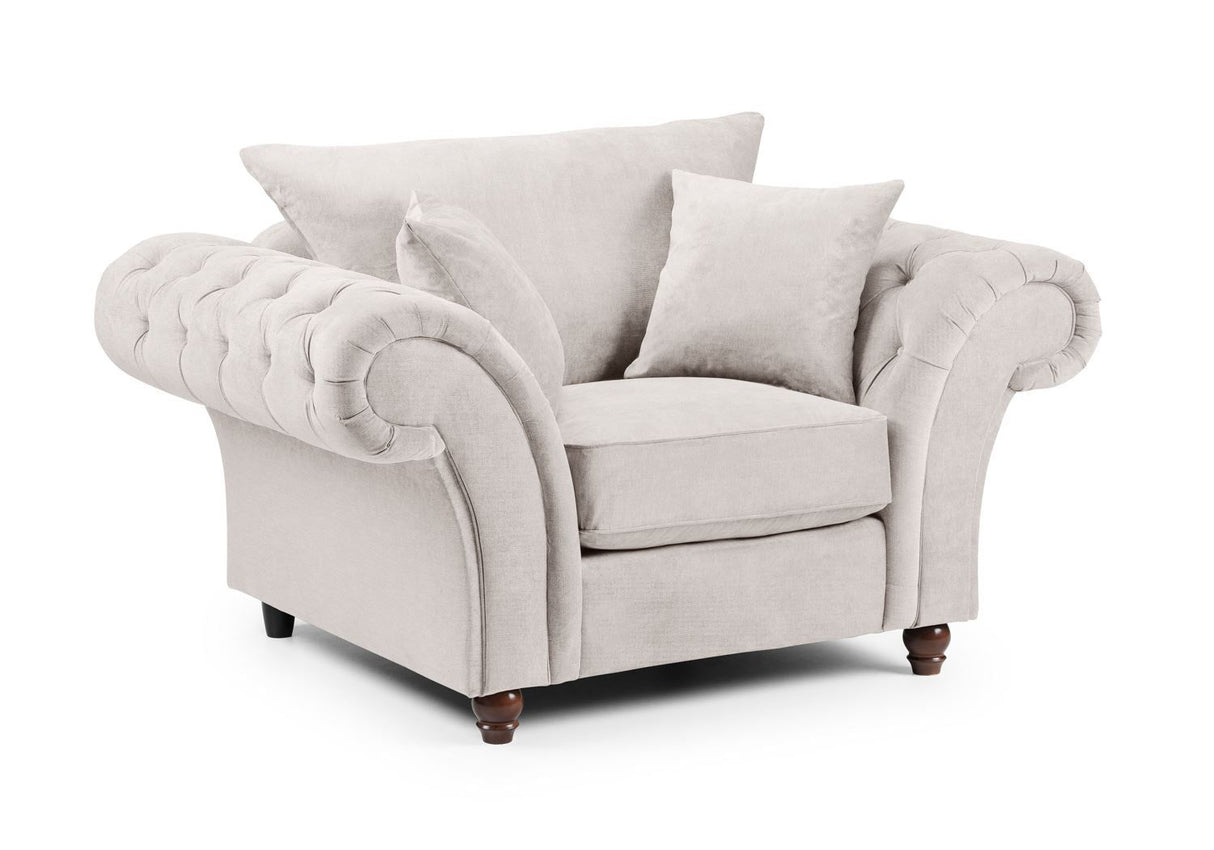 Stone Fabric Fullback Armchair Buttoned Tufted Scroll Arms