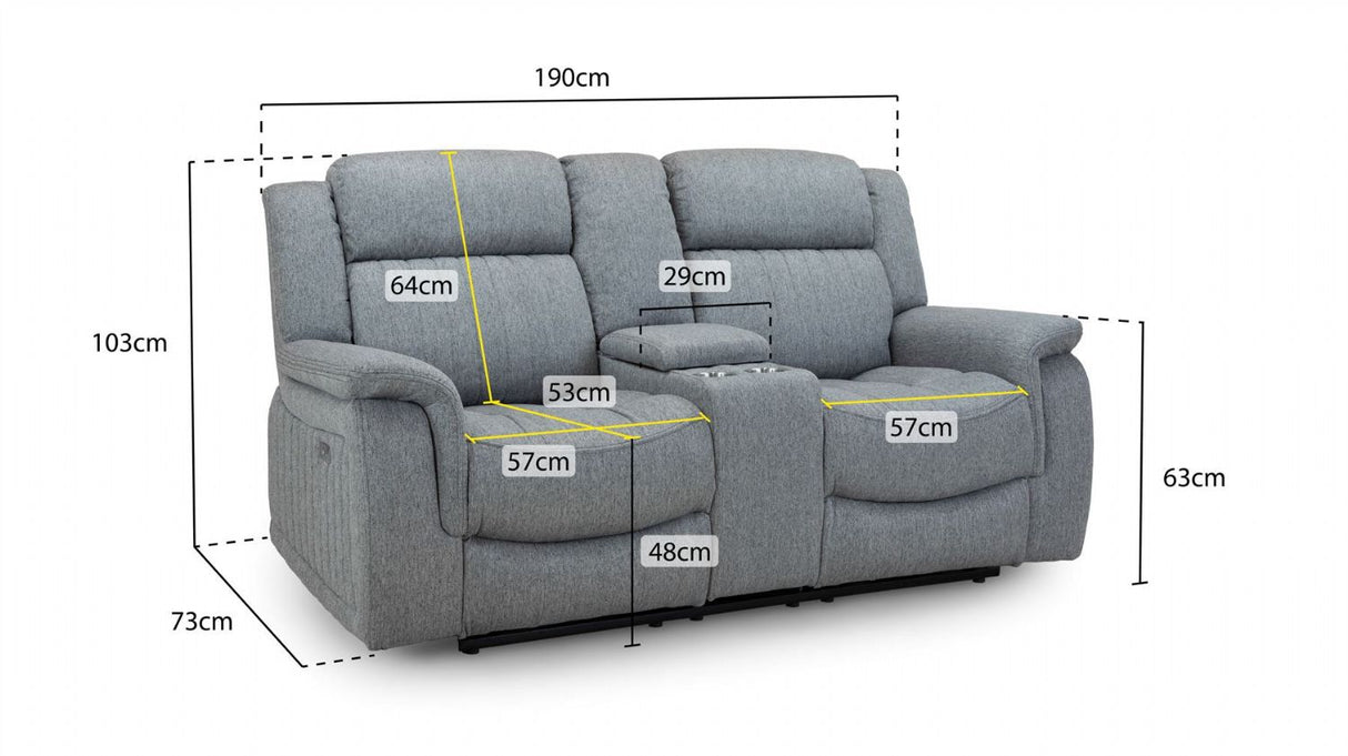 Grey Fabric 2 Seater Electric Recliner Sofa Pillow Top Arm