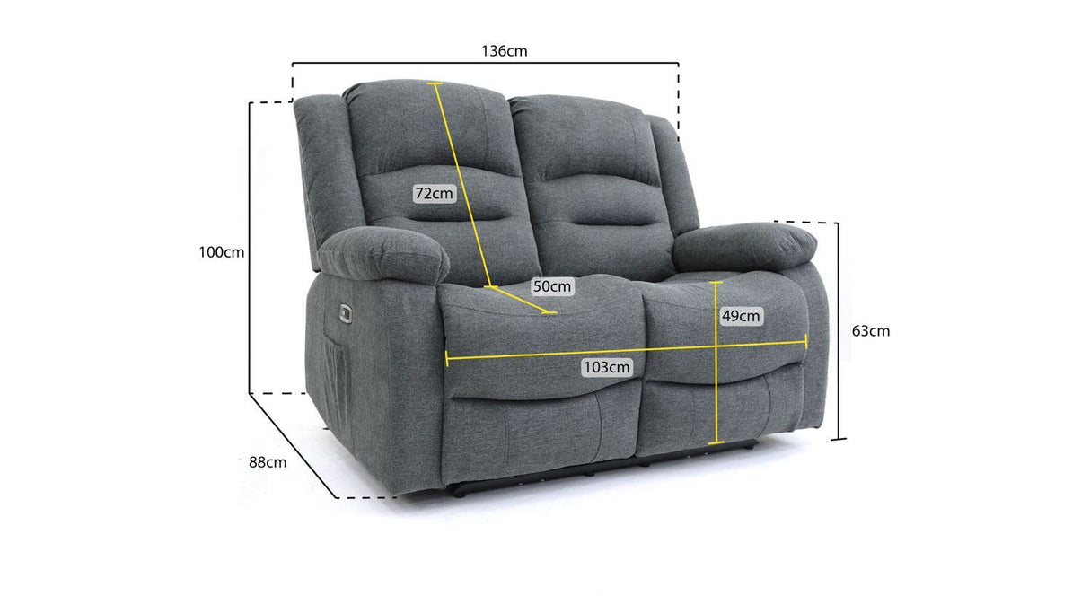 Graphite Leather Effect 2 Seater Electric Recliner with USB