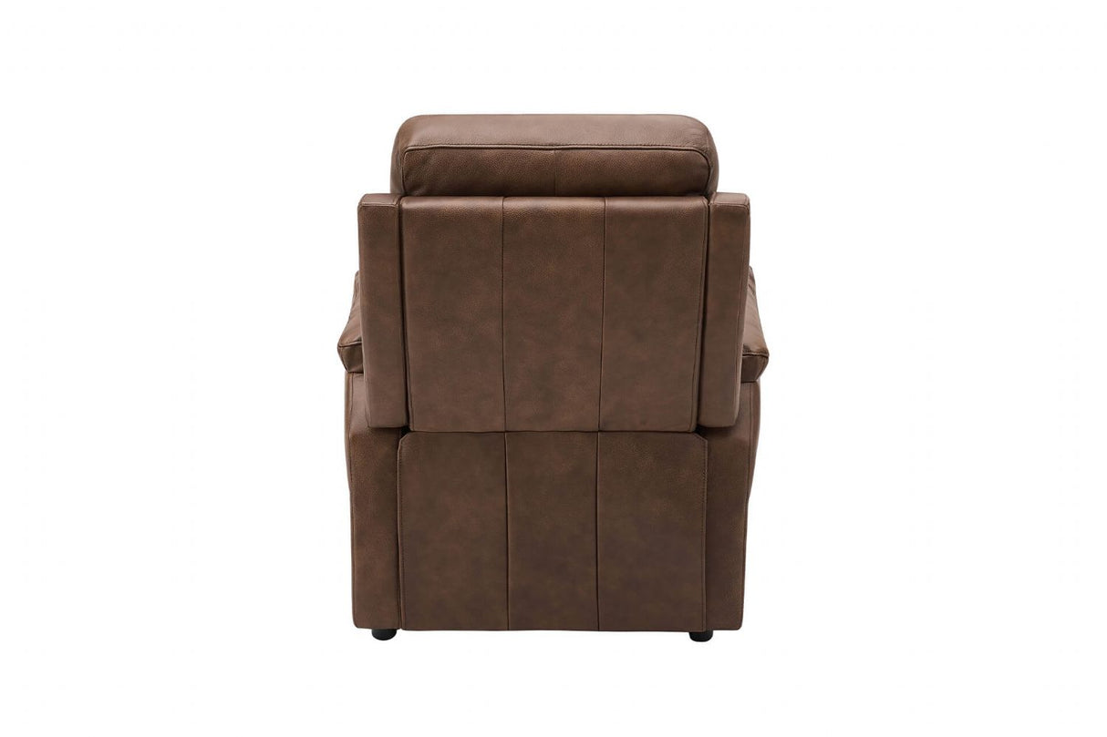 Brown Leather Upholstered Armchair Padded Armrests
