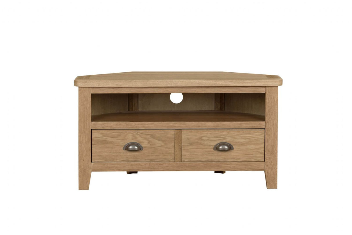 Natural Oak 2 Drawer Corner TV Media Entertainment Unit