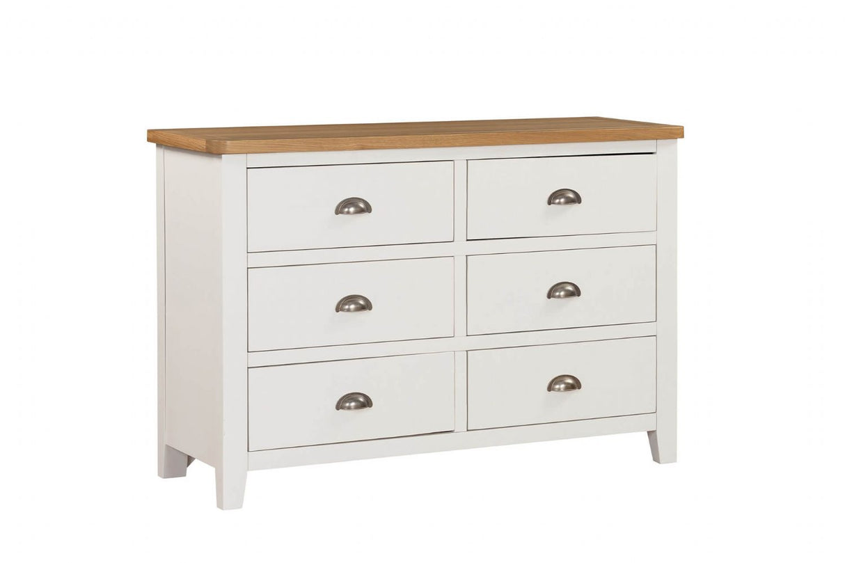 Cashmere Wooden 6 Drawer Dressing Chest with Oak Top