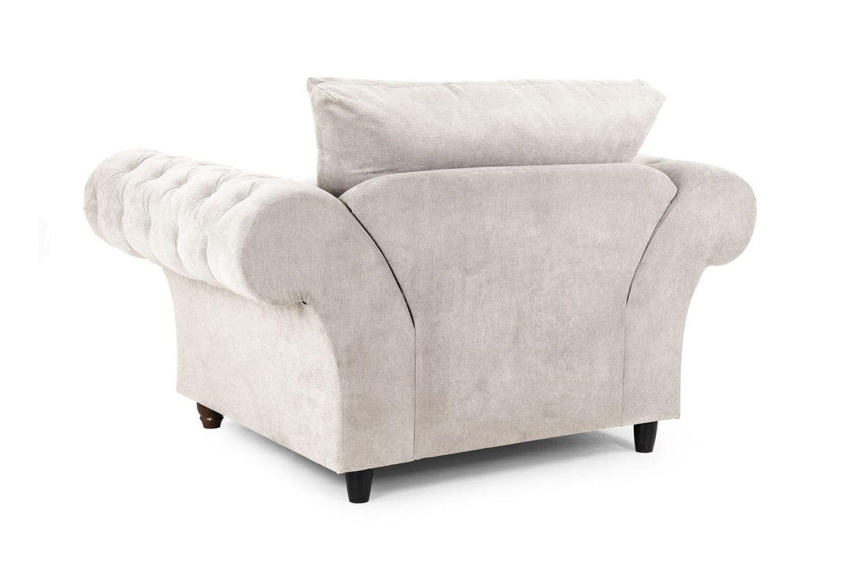 Stone Fabric Fullback Armchair Buttoned Tufted Scroll Arms