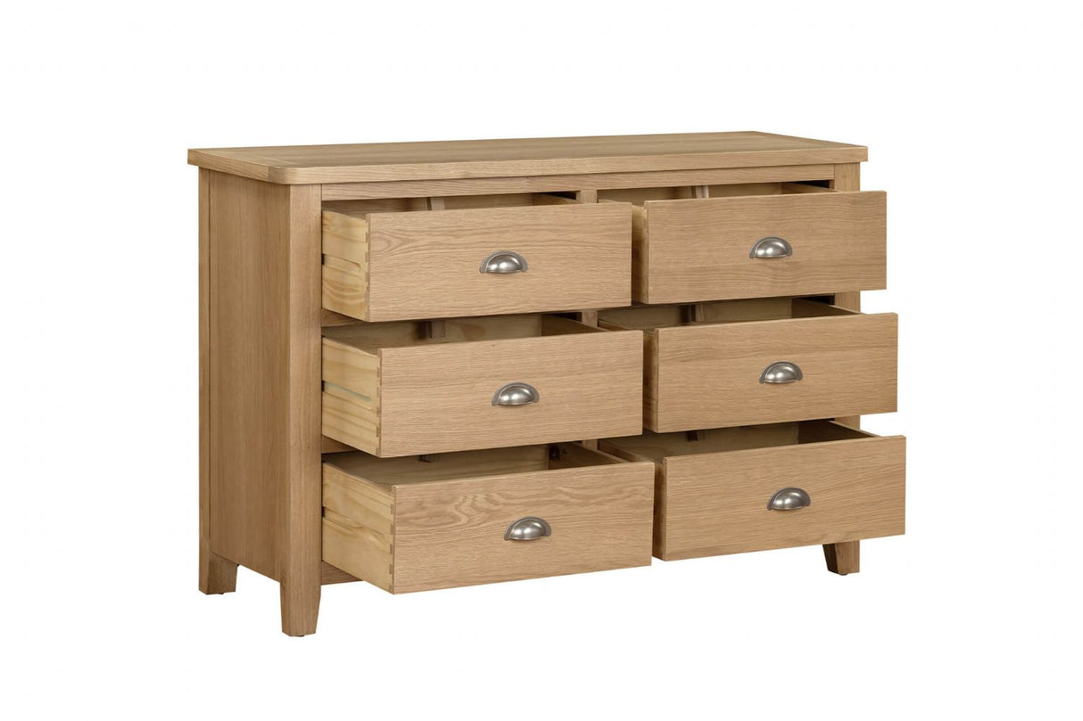 Natural Oak Country Chic 6 Drawer Dressing Chest