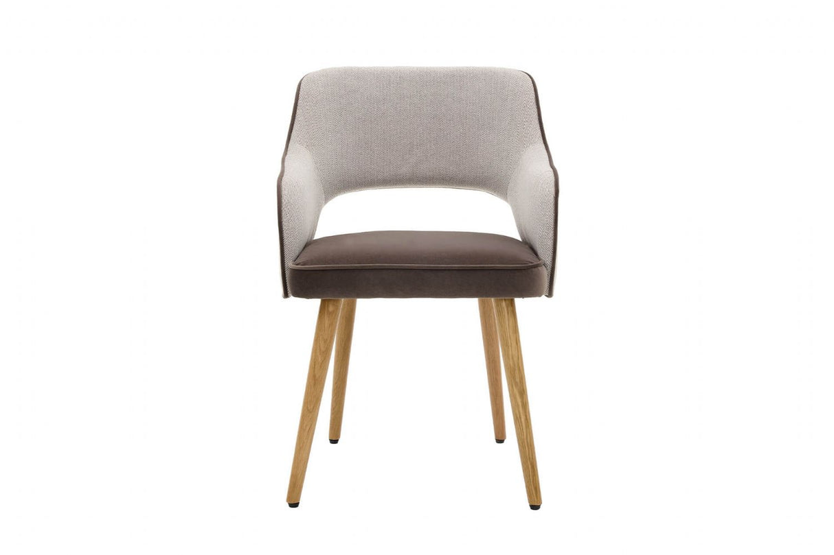 Brown Fabric Curved Back Dining Chair with Oak Legs