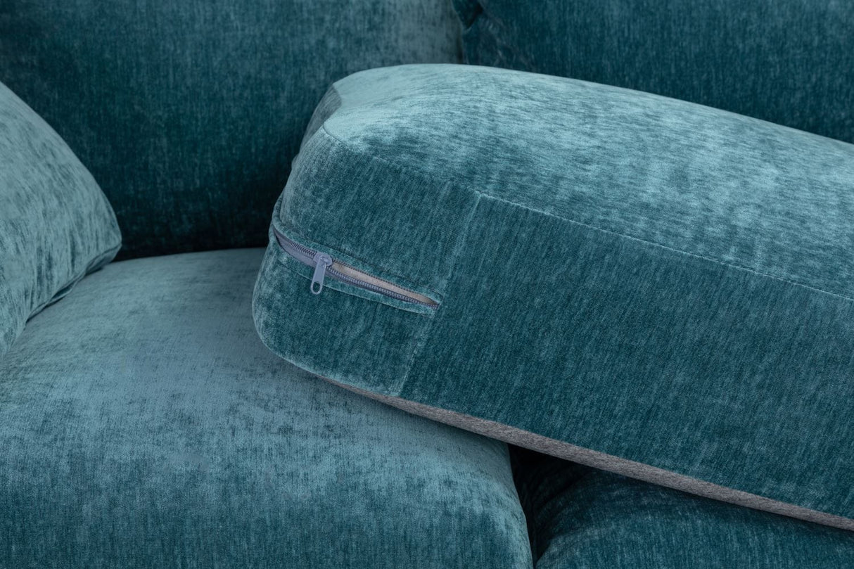 Teal Blue Fabric Large Pillow Back Corner Sofa