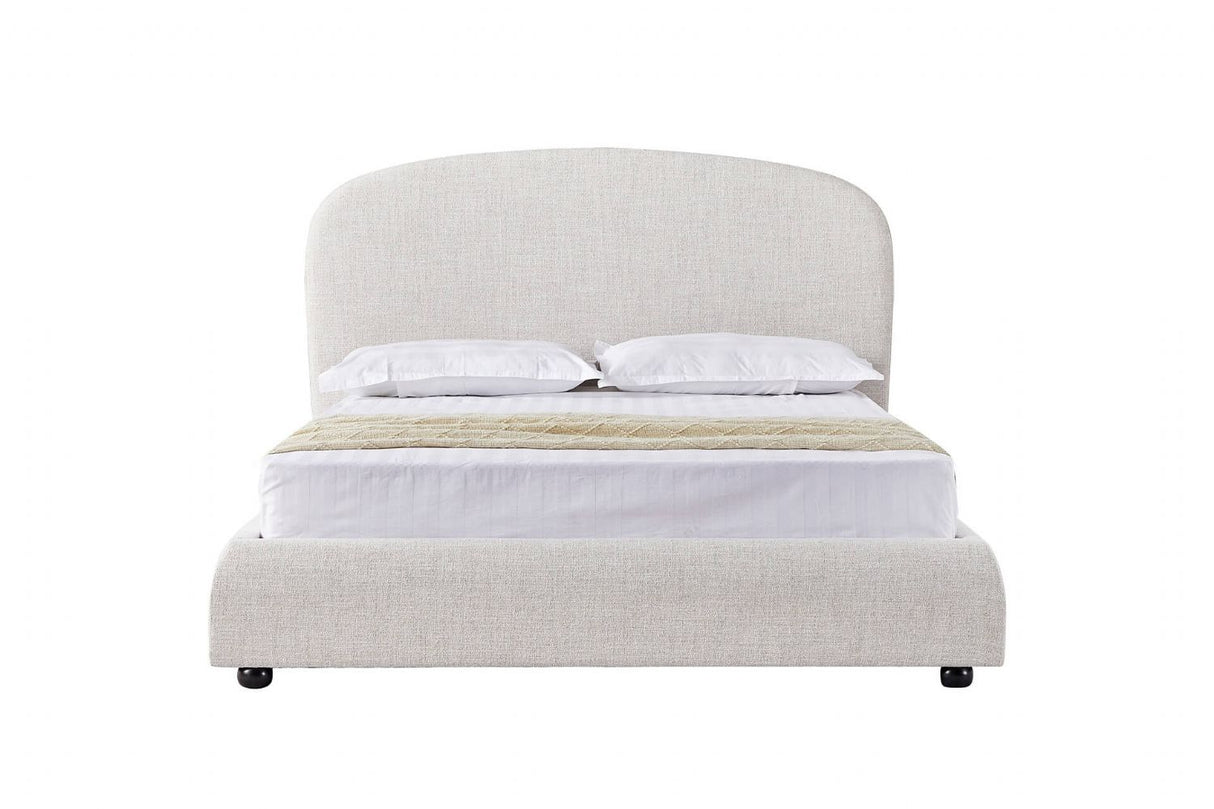 Natural Fabric King Size Bed with Curved Headboard