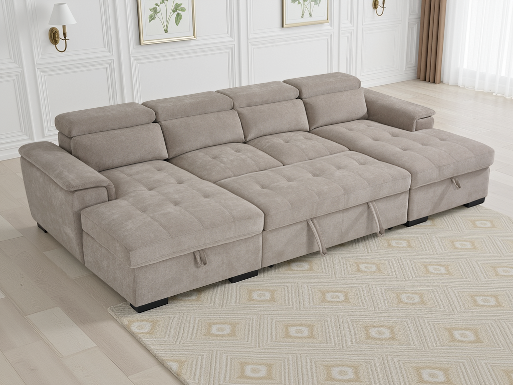 Alaya Sofabed Beige U Shape Corner - Ready2Go Furniture