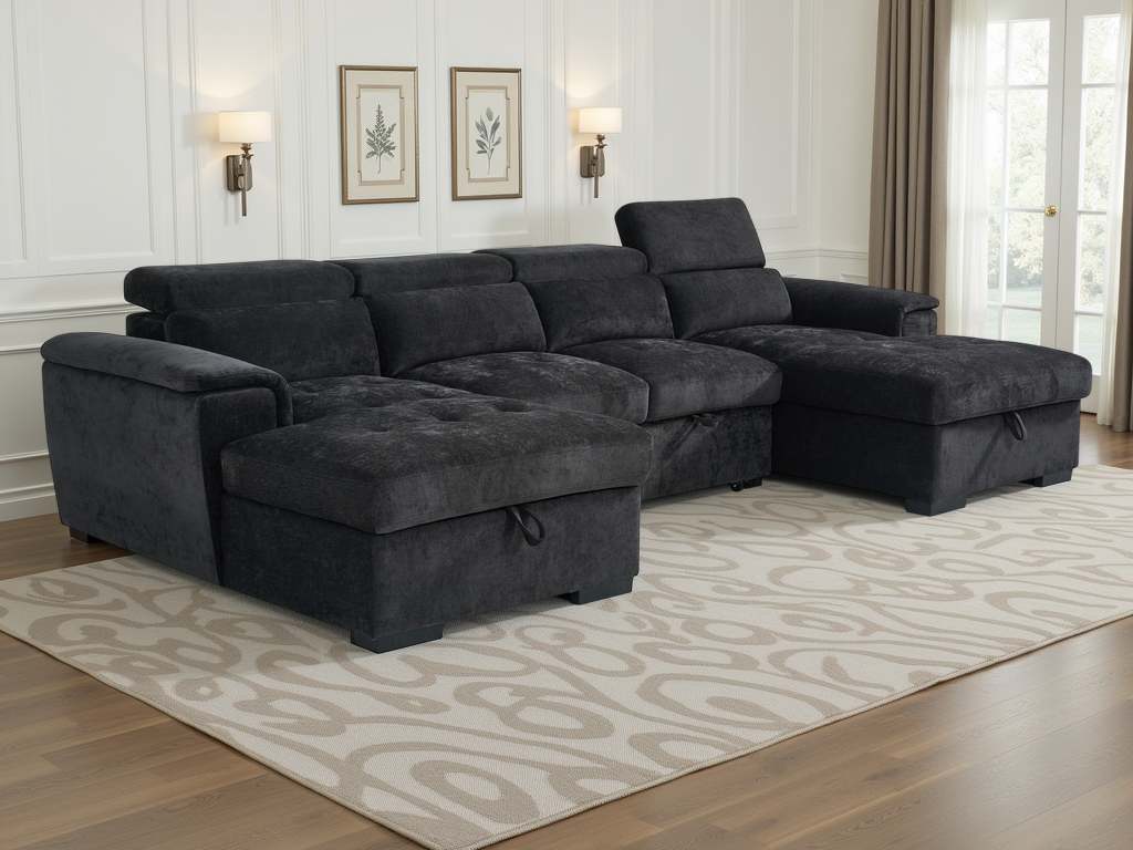 Alaya Sofabed Black U Shape Corner - Ready2Go Furniture