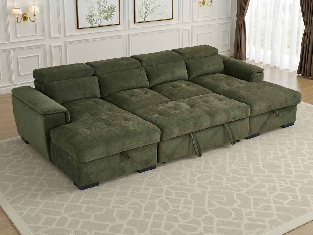 Alaya Sofabed Green U Shape Corner - Ready2Go Furniture