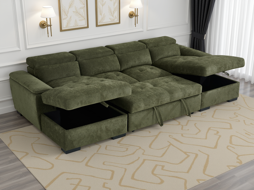 Alaya Sofabed Green U Shape Corner - Ready2Go Furniture