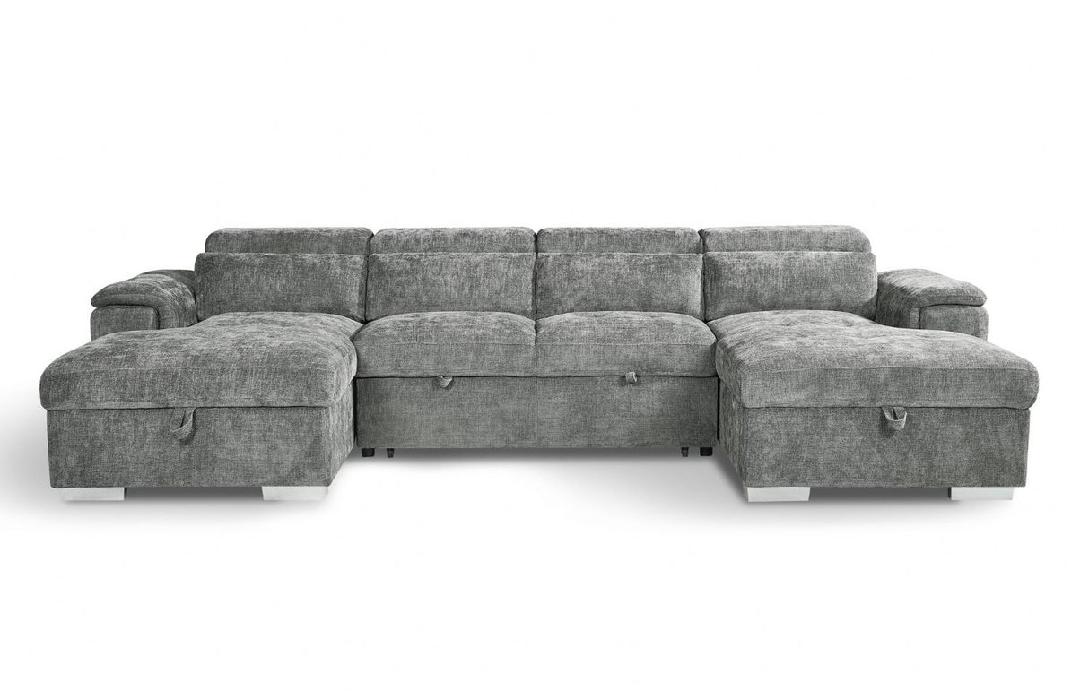 Grey Fabric Large U Shape Corner Sofa Bed