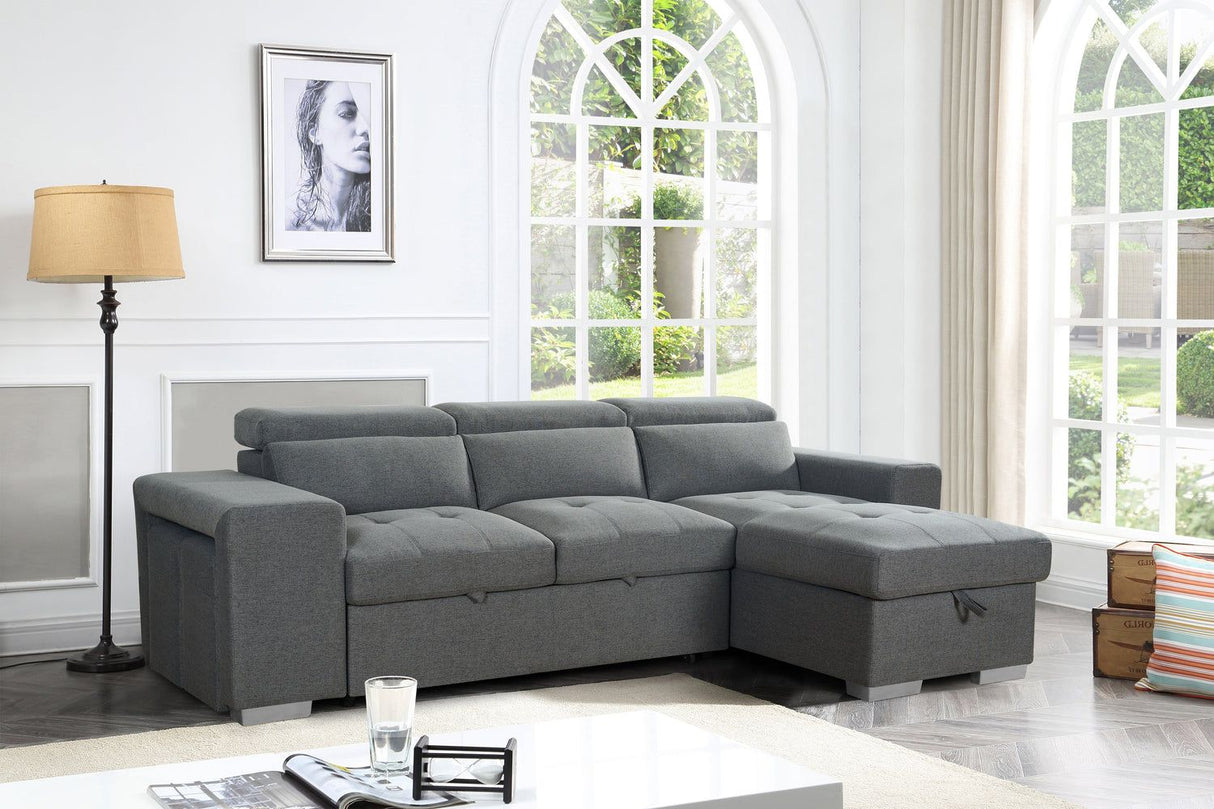 Grey Fabric Universal Corner Sofabed with Storage