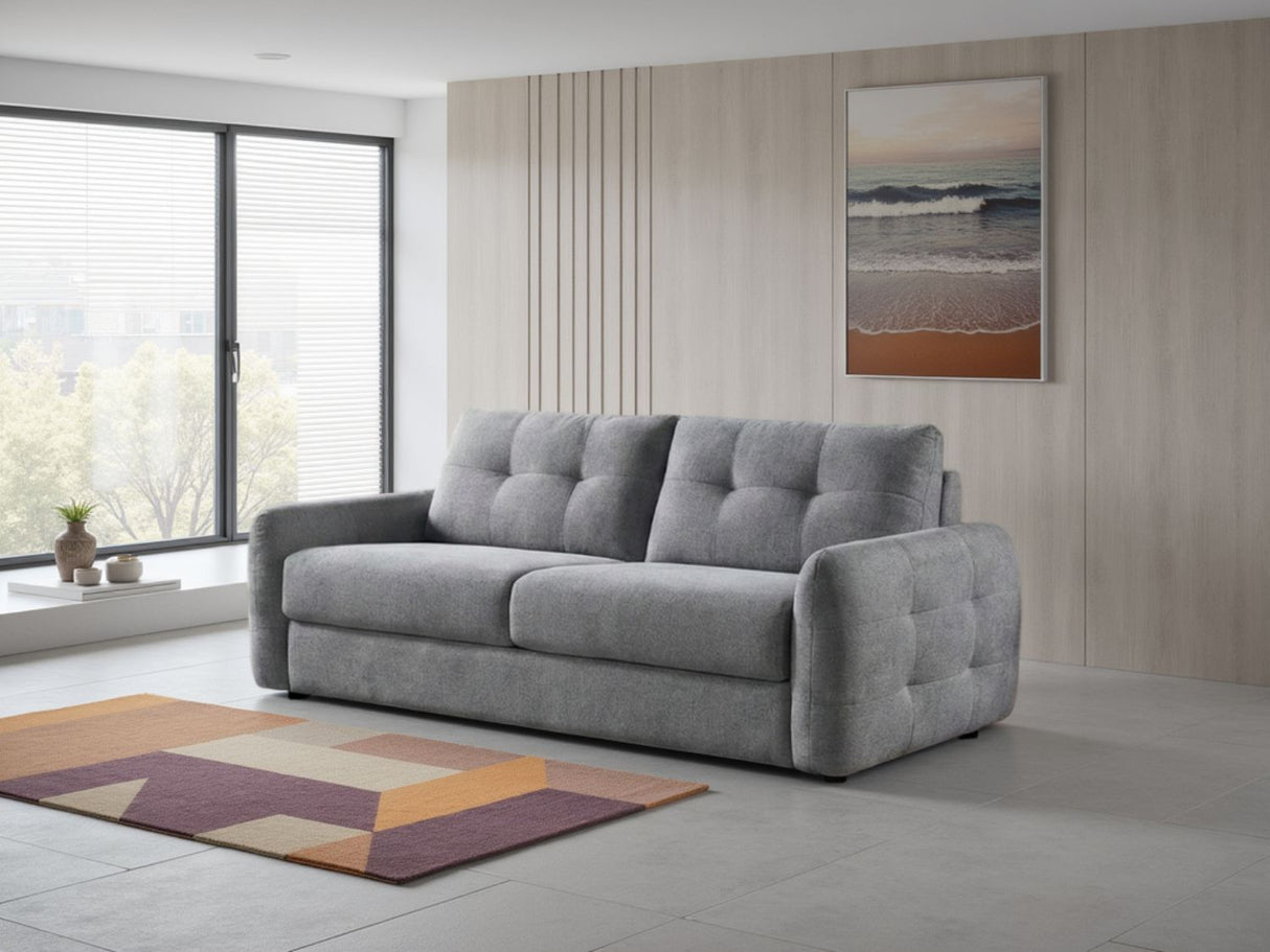 Grey Textured Fabric 3 Seater Sofabed with Tufted Arms