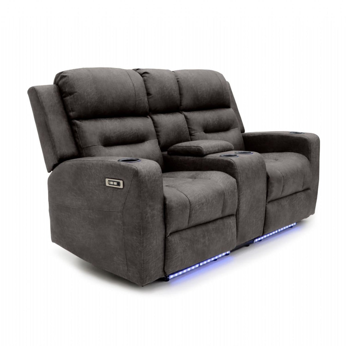 Brown Fabric 2 Seater Electric Power Recliner Sofa with LED
