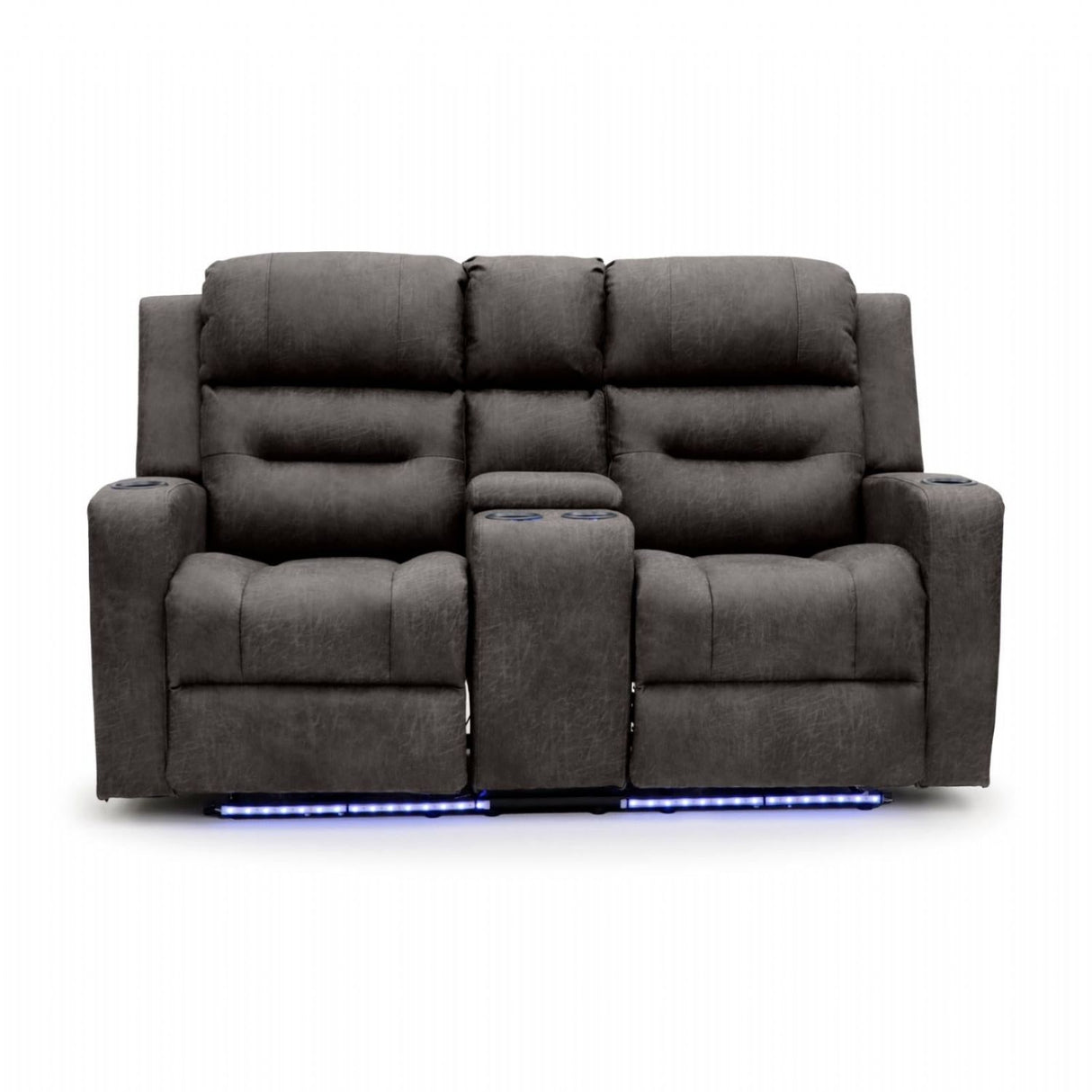 Brown Fabric 2 Seater Electric Power Recliner Sofa with LED