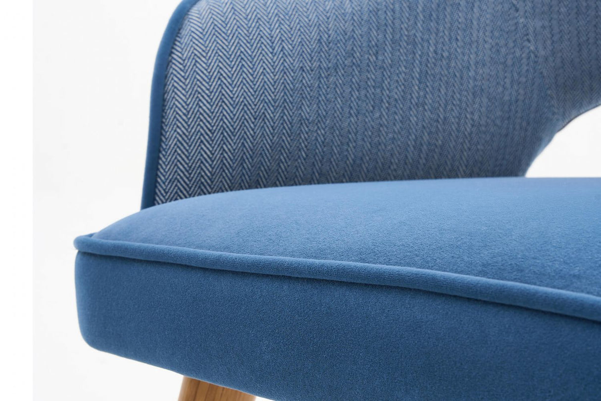 Blue Fabric Curved Back Dining Chair with Oak Legs
