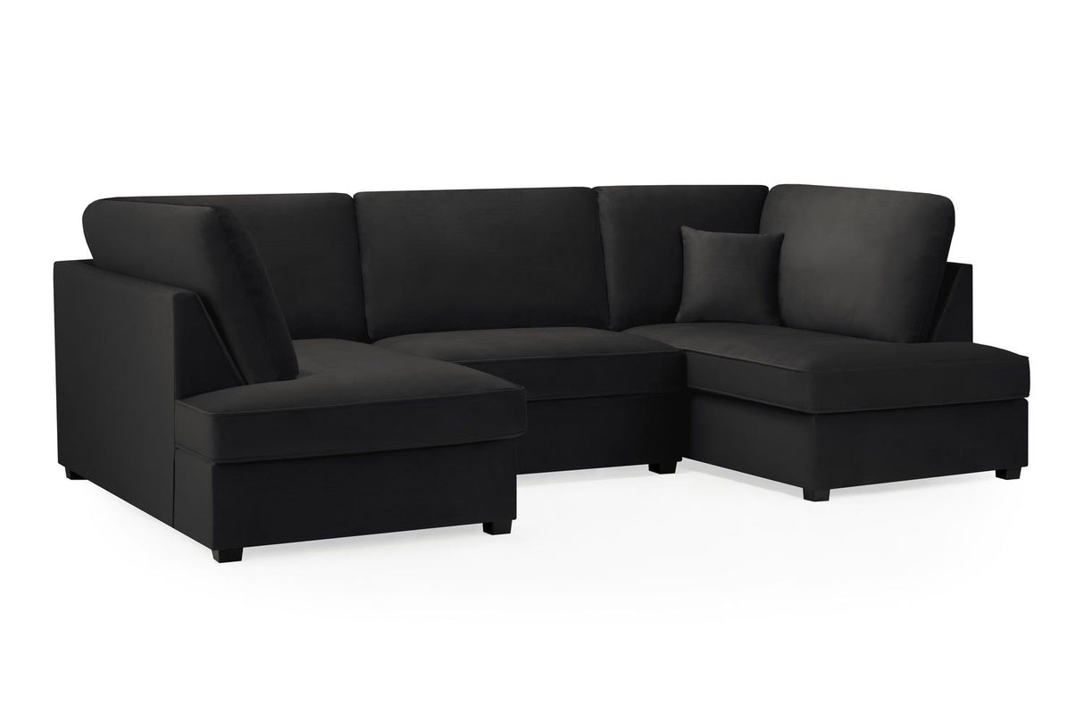 Black Fabric U Shape Plush Black Corner Sofa