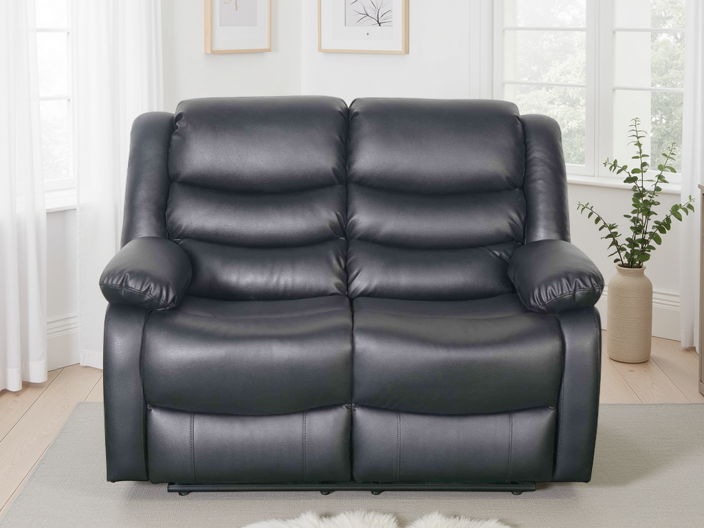 Conrad Manual Recliner Sofa Black 2 Seater